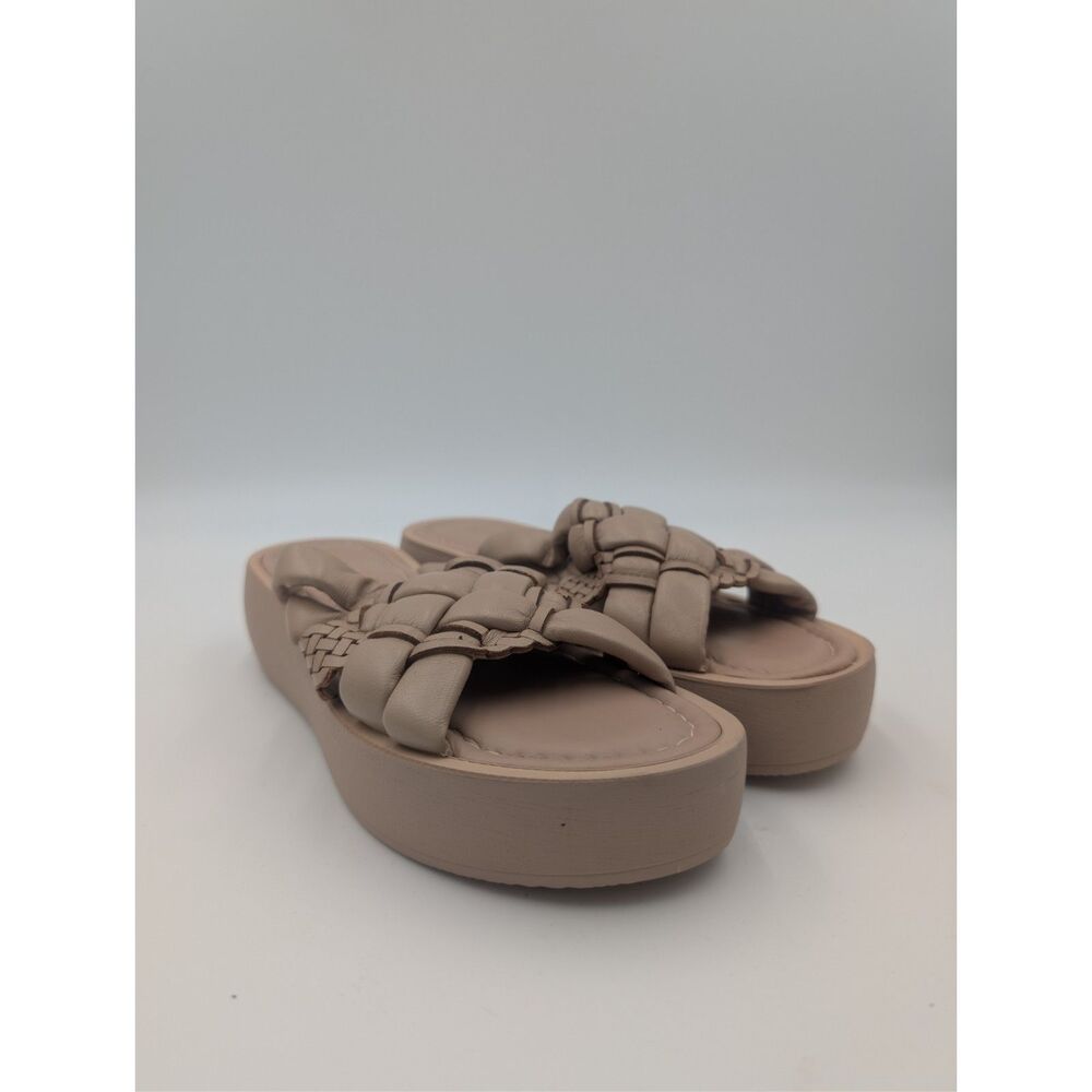 Bella Vita Woven Platform Slide Sandals Taupe Leather Made in Italy 7.5M
